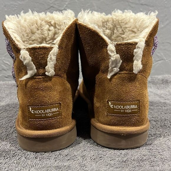 🔥🔥 Girls' Koolaburra by UGG Koola Star Sequin Mini Suede Boots tan/purple Sz 5 - Picture 6 of 11